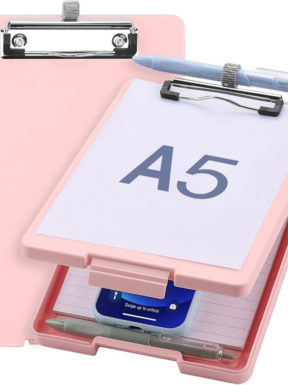 Small Clipboard with Storage, 6x9 Light Pink Plastic Clip Board